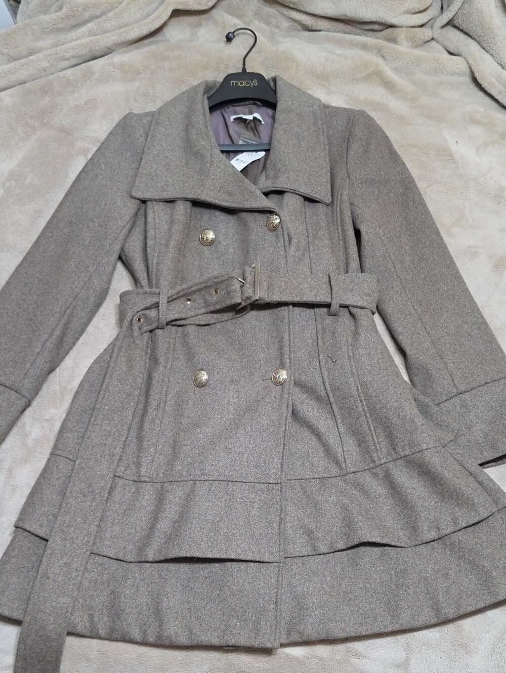 New York & Company Taupe Belted Double-Breasted Trench Coat